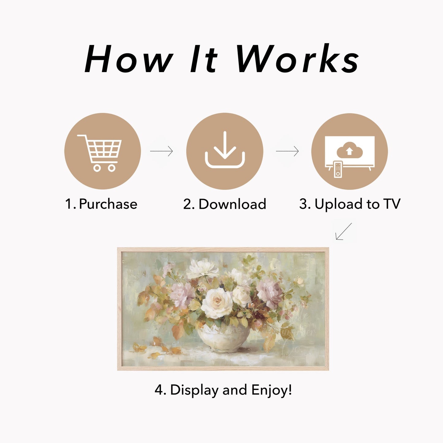 Soft Autumn Rose Bouquet Vase Frame TV Art displayed on a TV