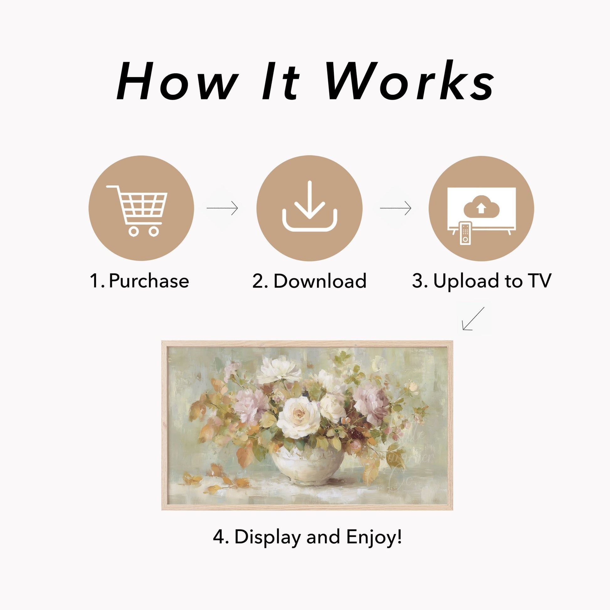 Soft Autumn Rose Bouquet Vase Frame TV Art displayed on a TV