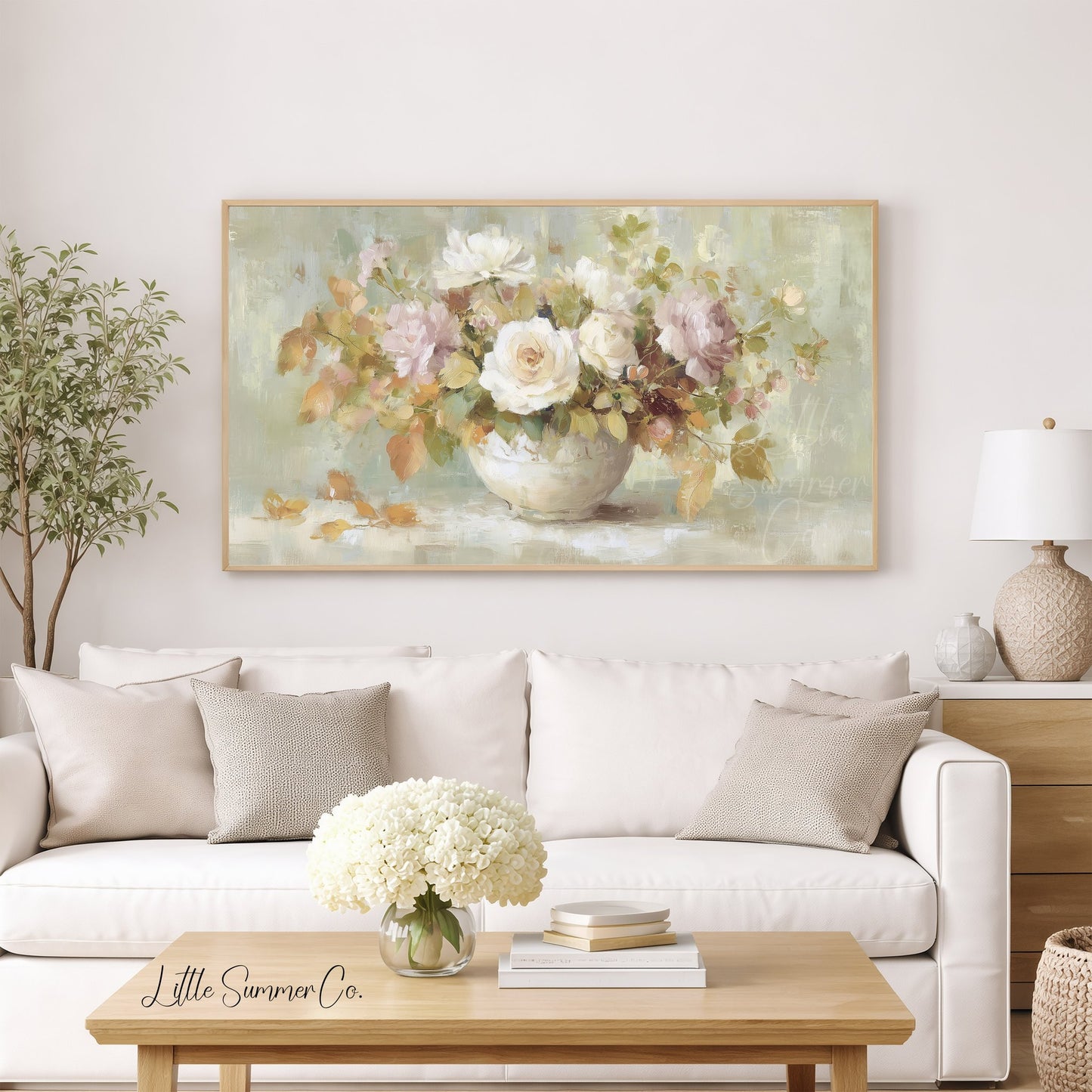 Soft Autumn Rose Bouquet Vase Frame TV Art displayed on a TV