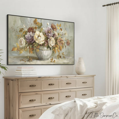Rose Flower Bouquet Frame TV Art displayed on a TV
