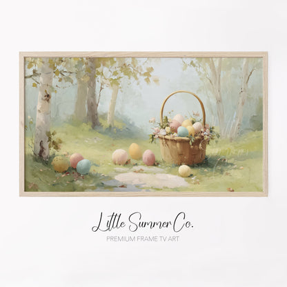 Easter Egg Basket in Woodland Frame TV Art displayed on a TV