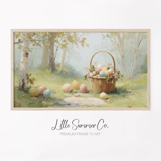 Easter Egg Basket in Woodland Frame TV Art displayed on a TV