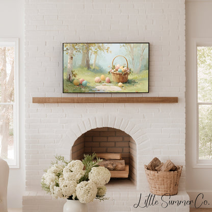 Easter Egg Basket in Woodland Frame TV Art displayed on a TV