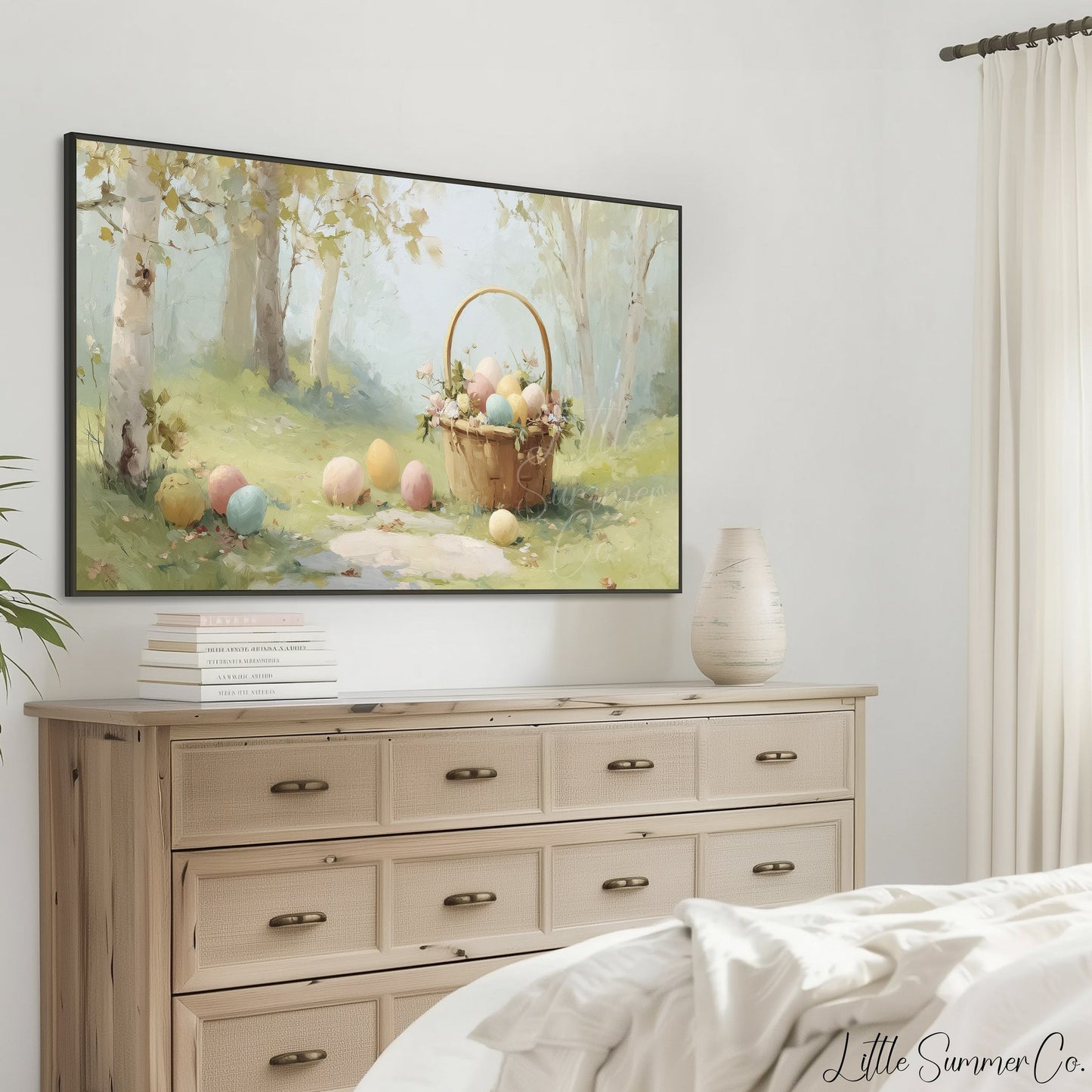 Easter Egg Basket in Woodland Frame TV Art displayed on a TV