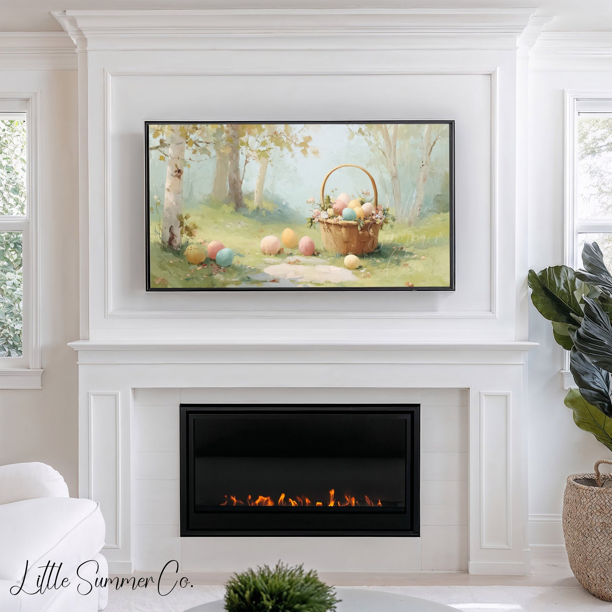 Easter Egg Basket in Woodland Frame TV Art displayed on a TV