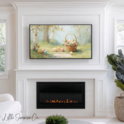 Easter Egg Basket in Woodland Frame TV Art displayed on a TV