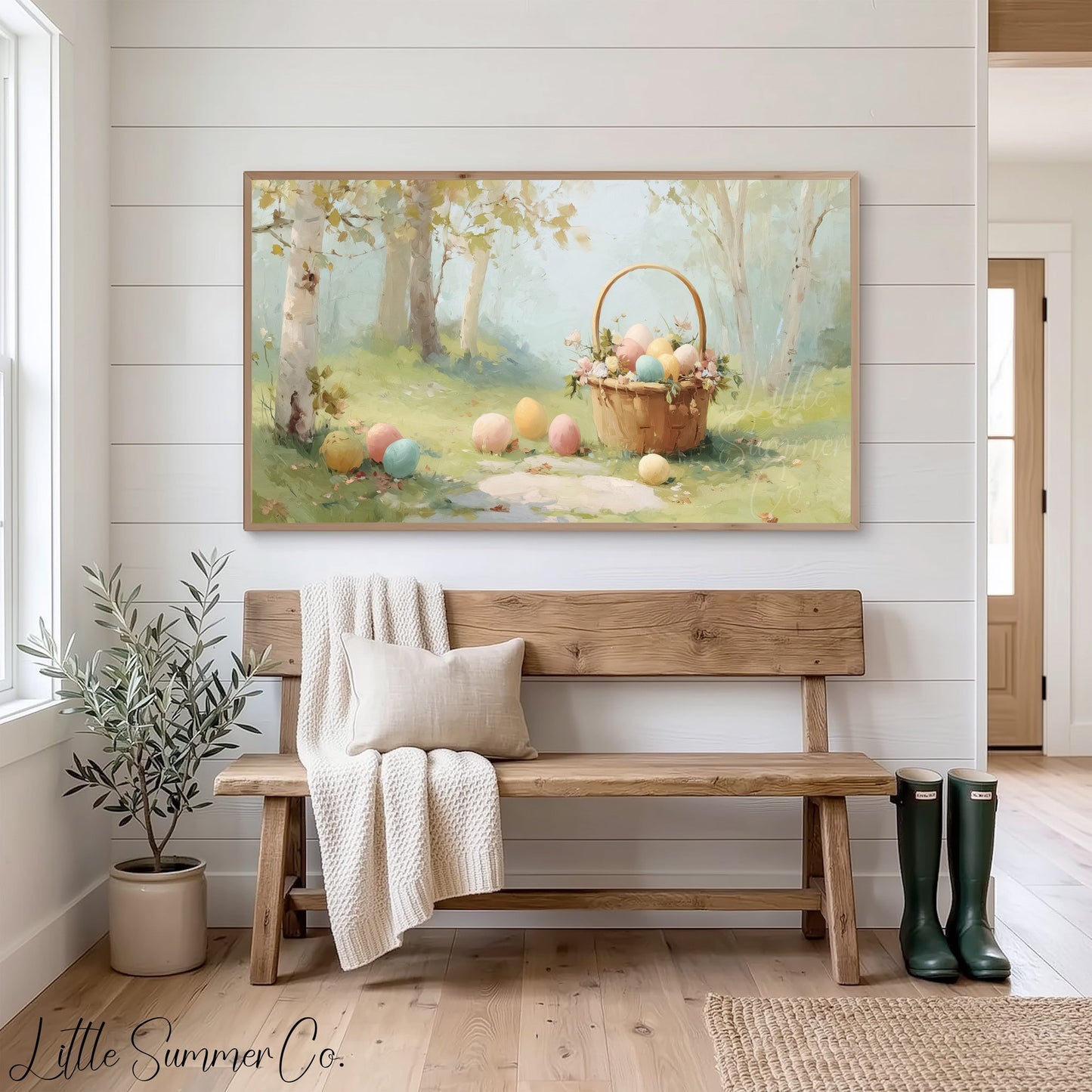 Easter Egg Basket in Woodland Frame TV Art displayed on a TV