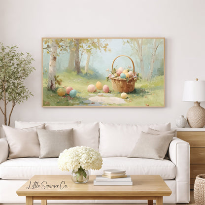 Easter Egg Basket in Woodland Frame TV Art displayed on a TV