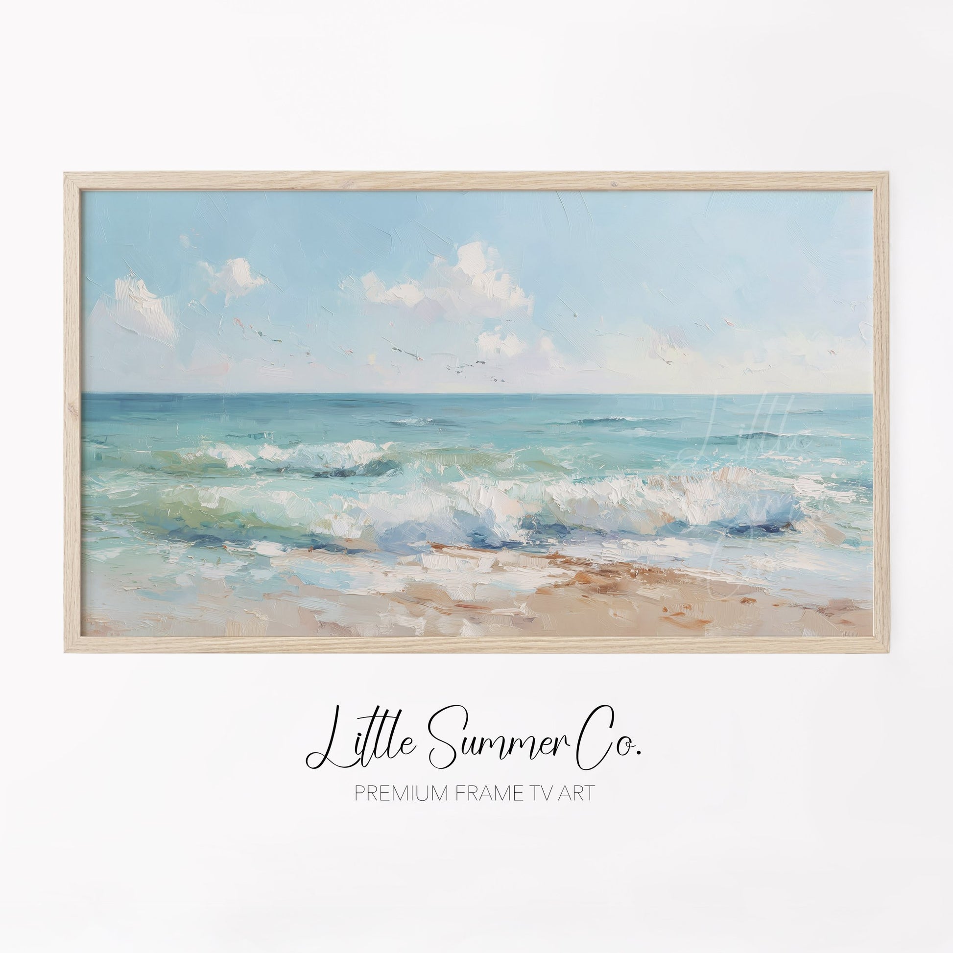 Turquoise Shoreline Waves Frame TV Art displayed on a TV