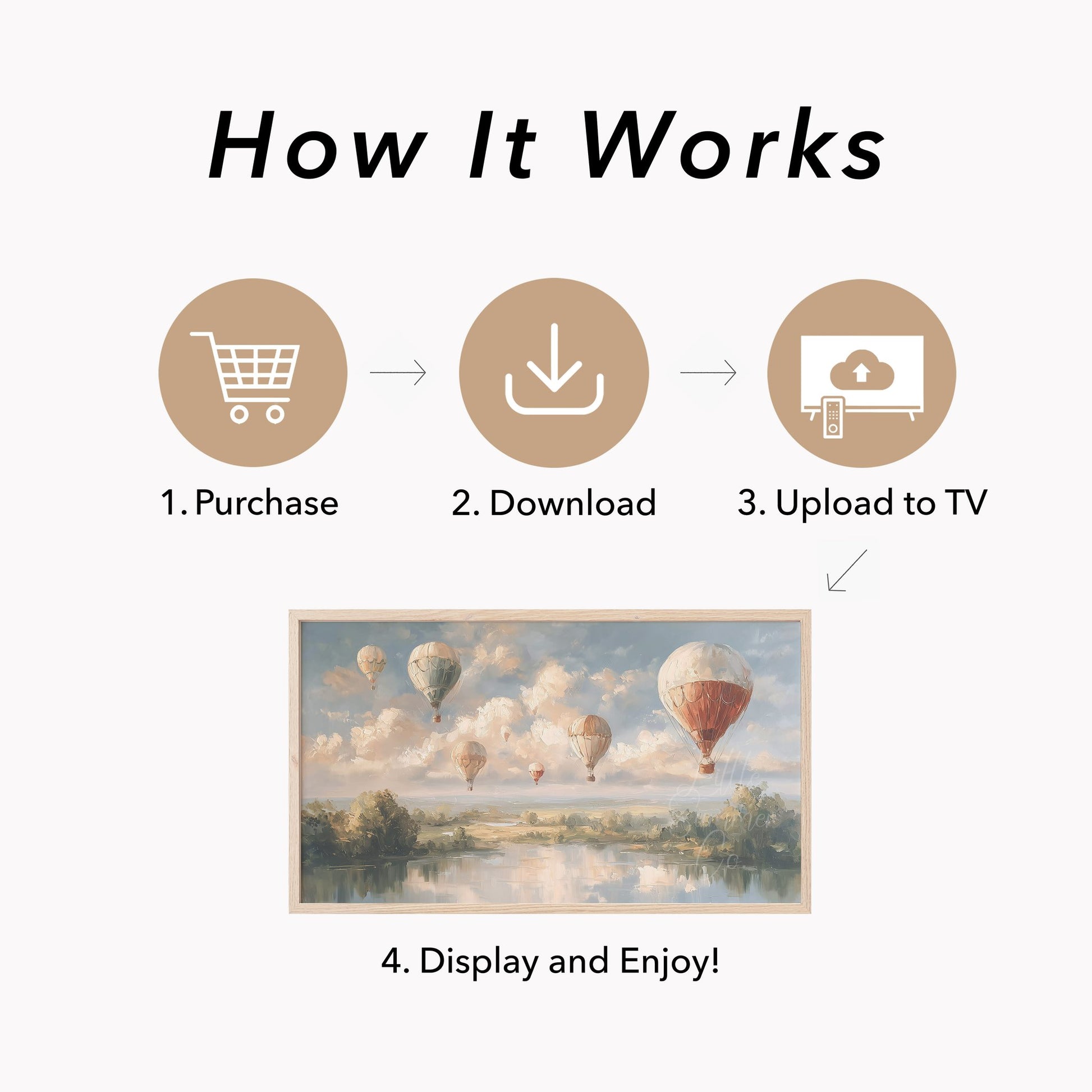 Hot Air Balloons Over Lake Frame TV Art displayed on a TV