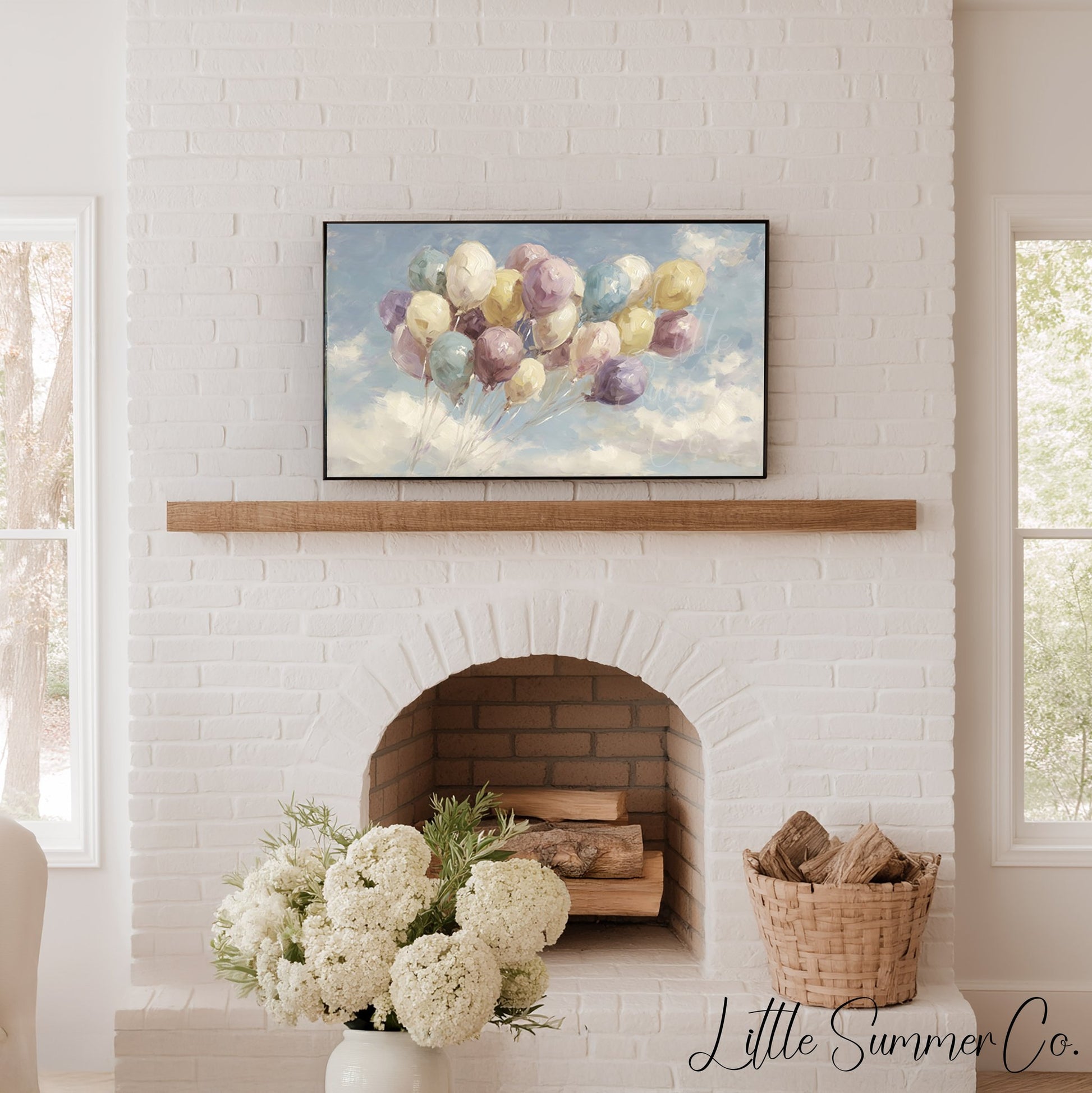 Floating Balloons Frame TV Art displayed on a TV