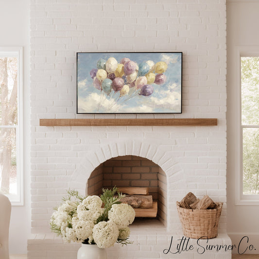 Floating Balloons Frame TV Art displayed on a TV