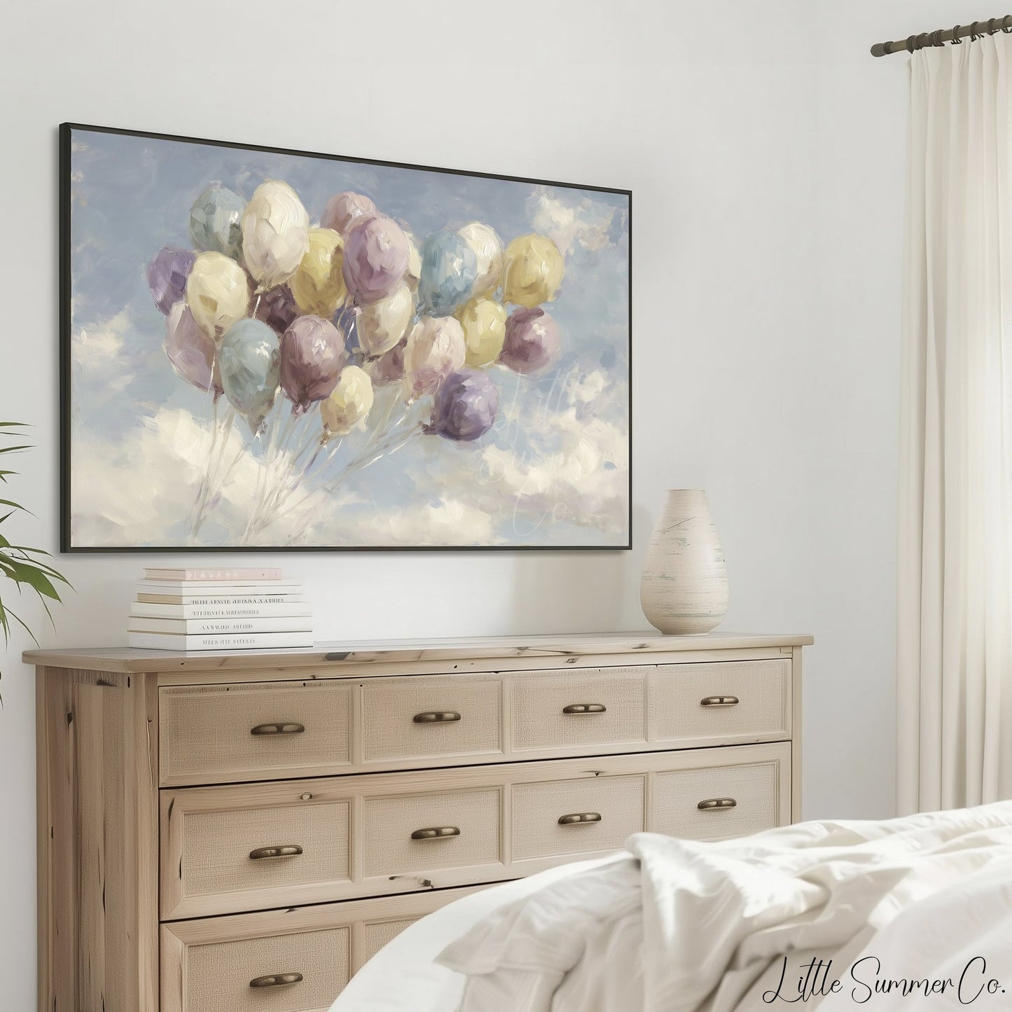 Floating Balloons Frame TV Art displayed on a TV