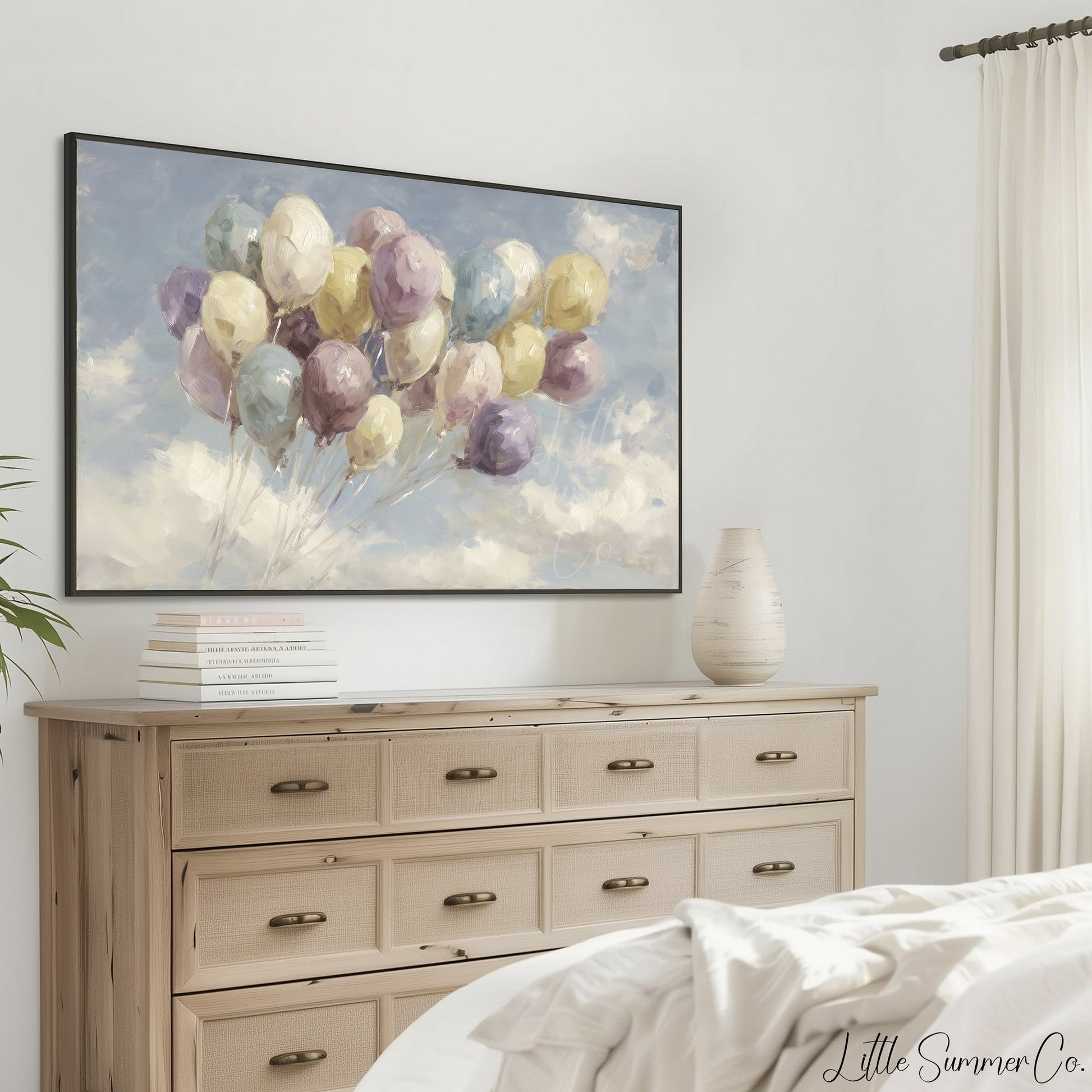Floating Balloons Frame TV Art displayed on a TV