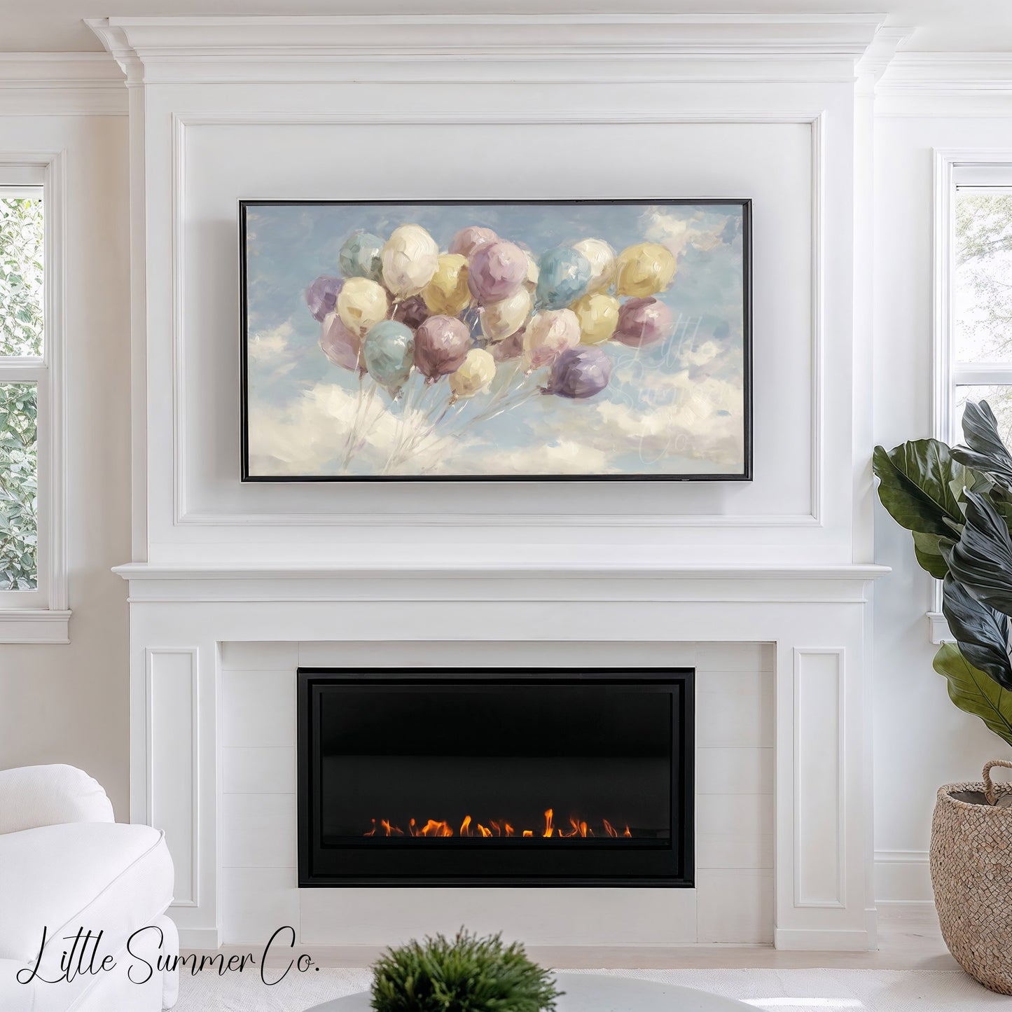 Floating Balloons Frame TV Art displayed on a TV