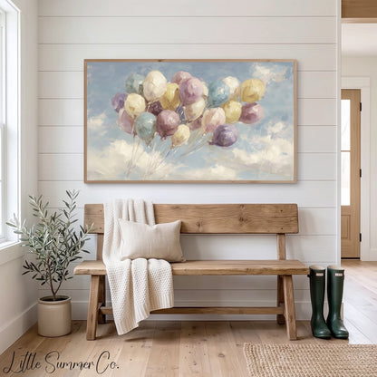 Floating Balloons Frame TV Art displayed on a TV