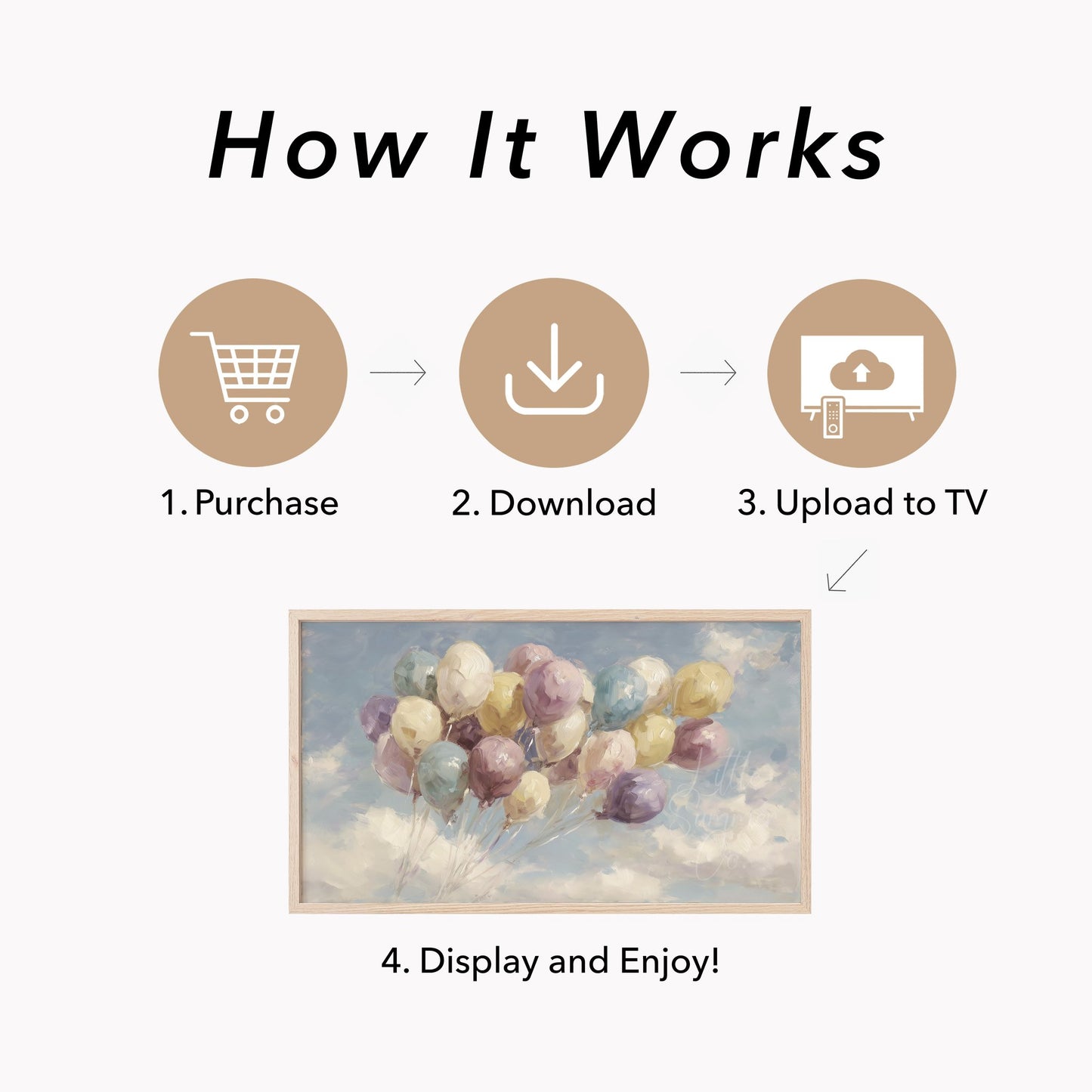 Floating Balloons Frame TV Art displayed on a TV