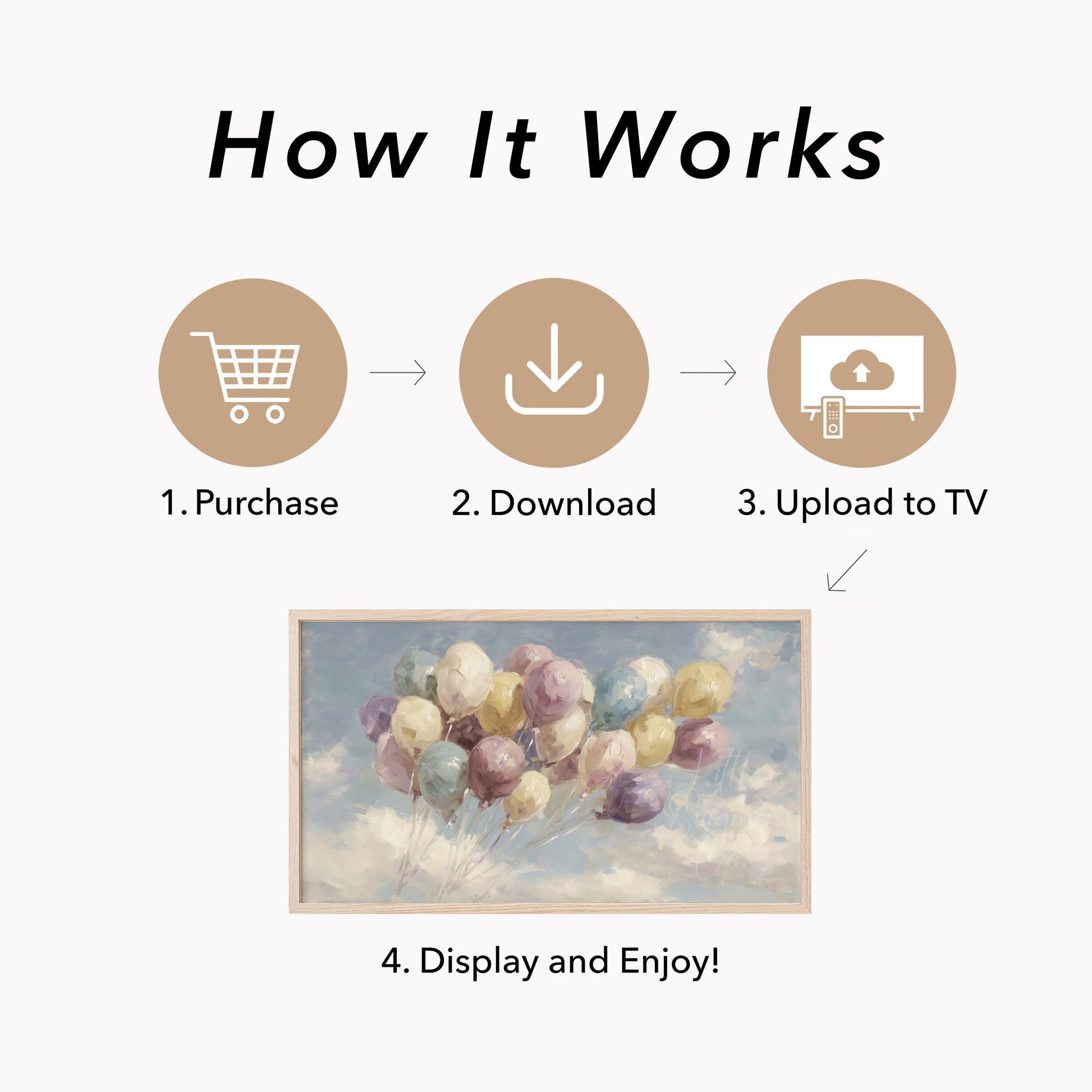 Floating Balloons Frame TV Art displayed on a TV