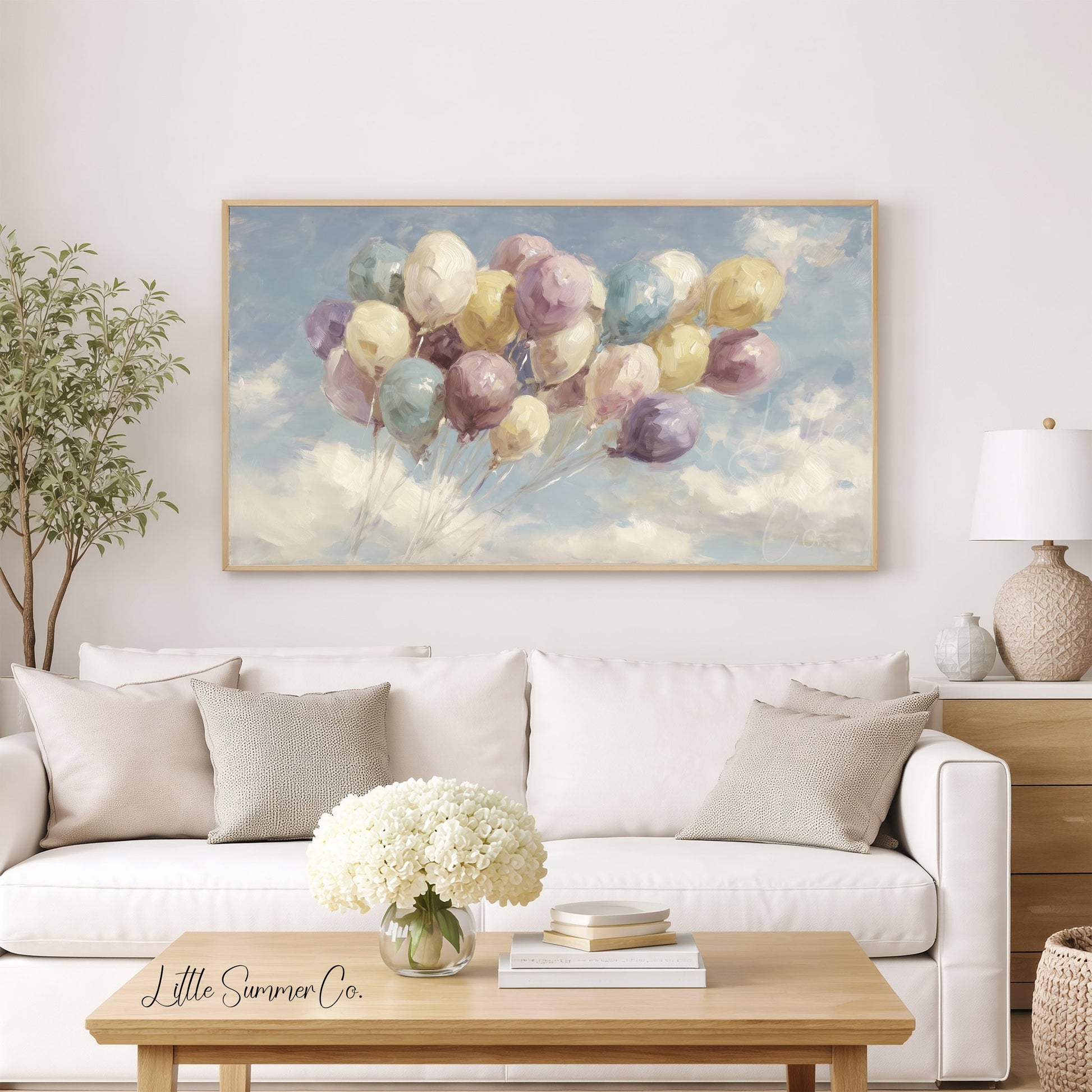 Floating Balloons Frame TV Art displayed on a TV
