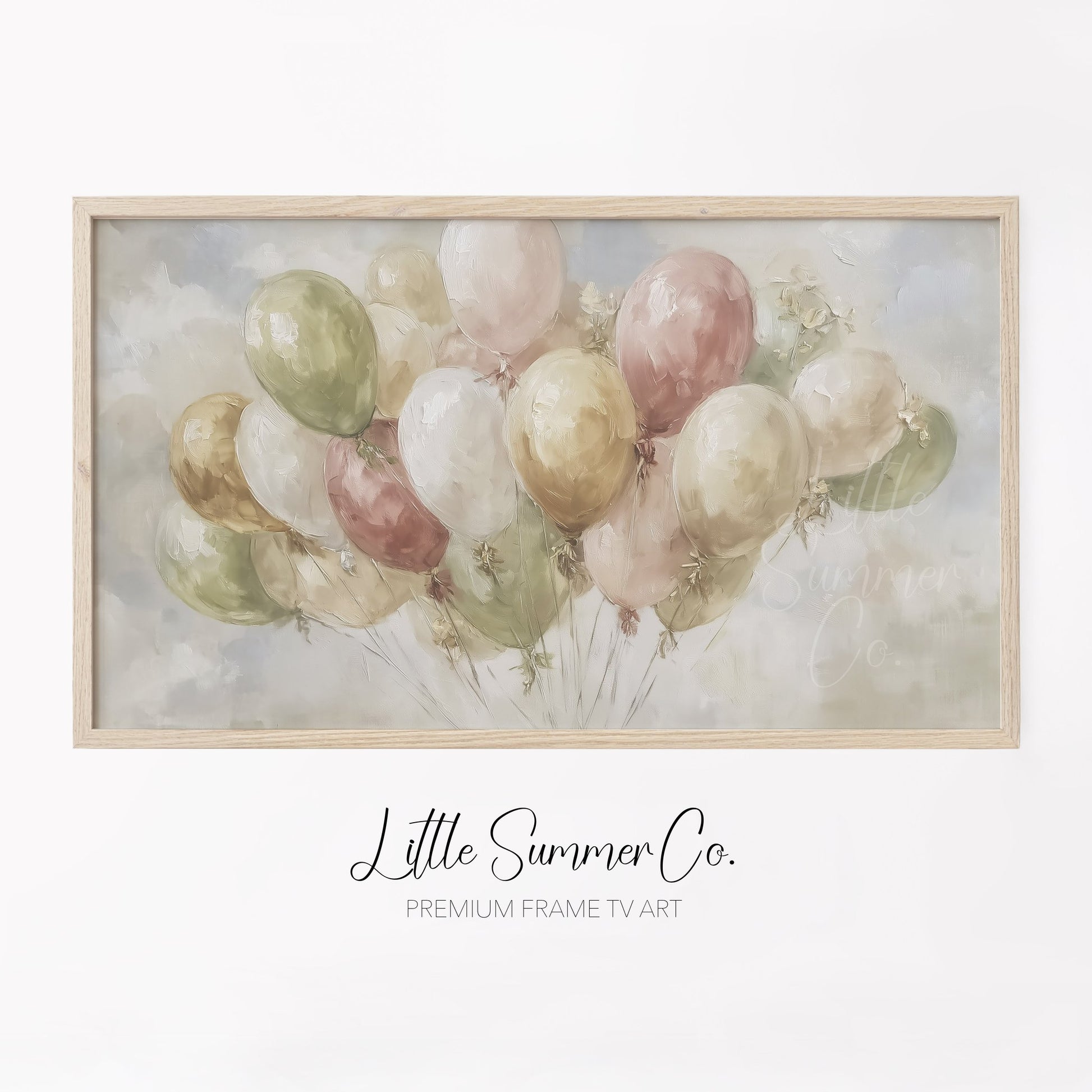 Pastel Party Balloons Frame TV Art displayed on a TV
