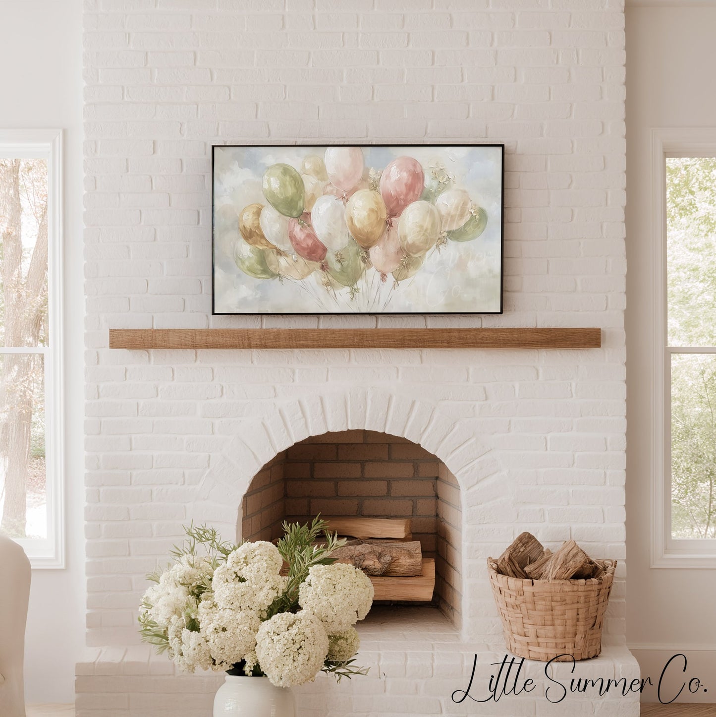 Pastel Party Balloons Frame TV Art displayed on a TV