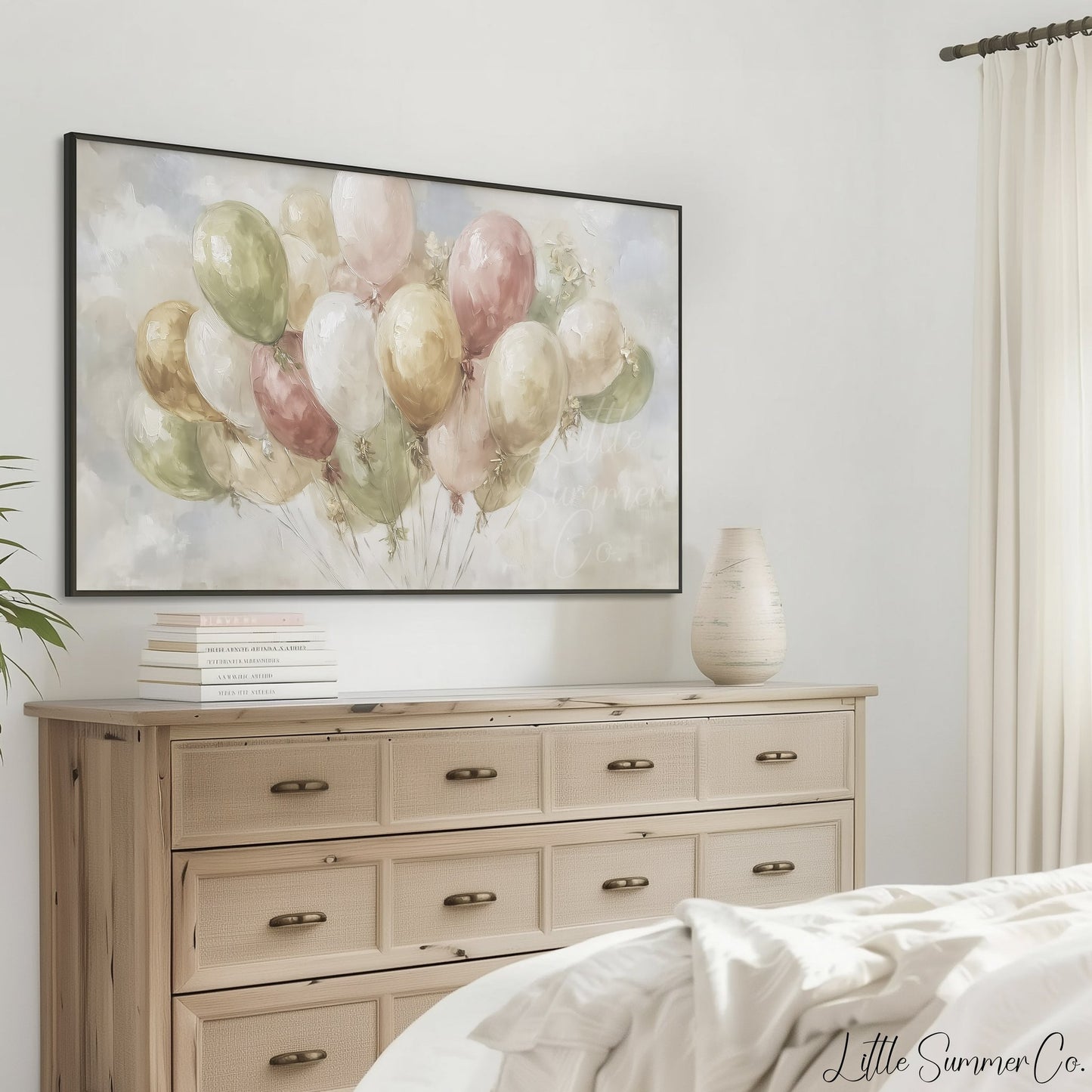 Pastel Party Balloons Frame TV Art displayed on a TV