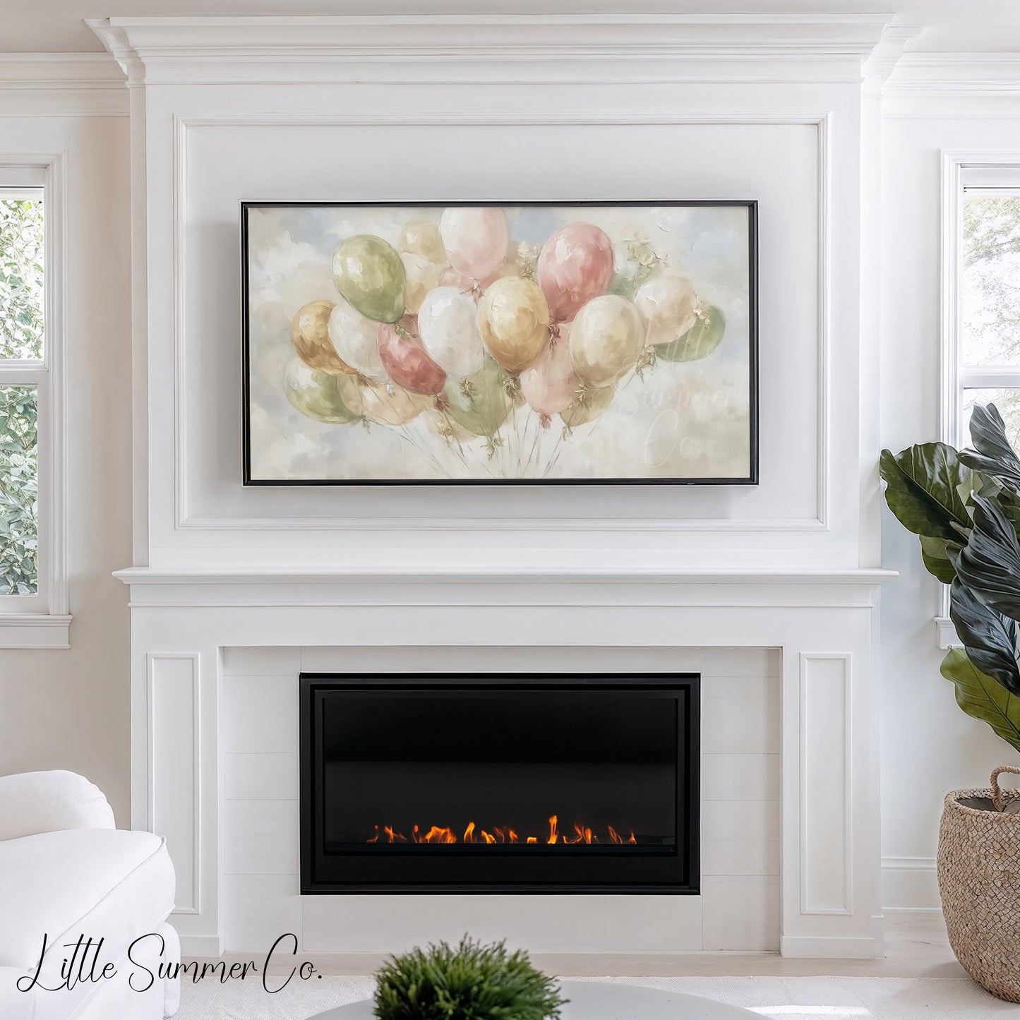 Pastel Party Balloons Frame TV Art displayed on a TV