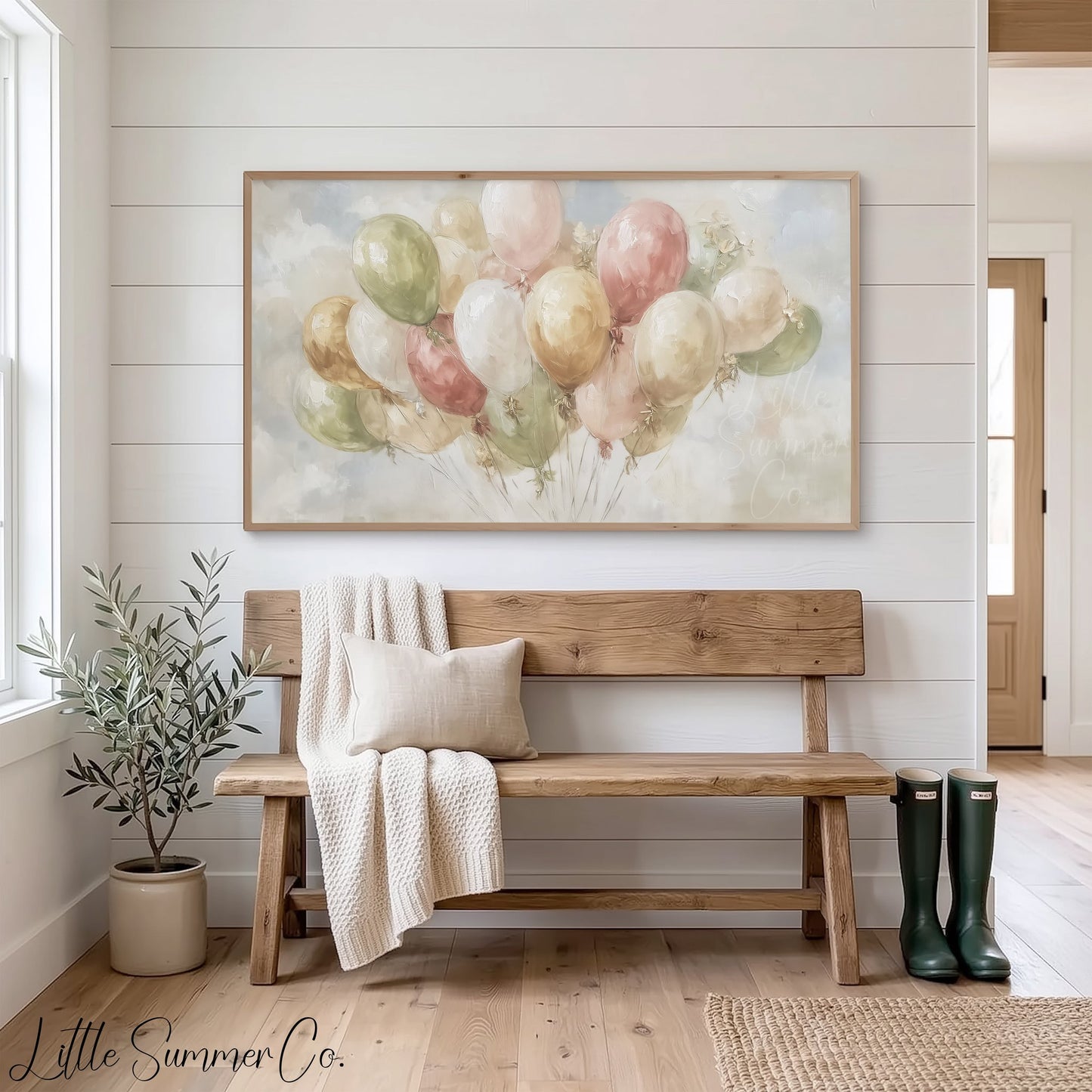 Pastel Party Balloons Frame TV Art displayed on a TV