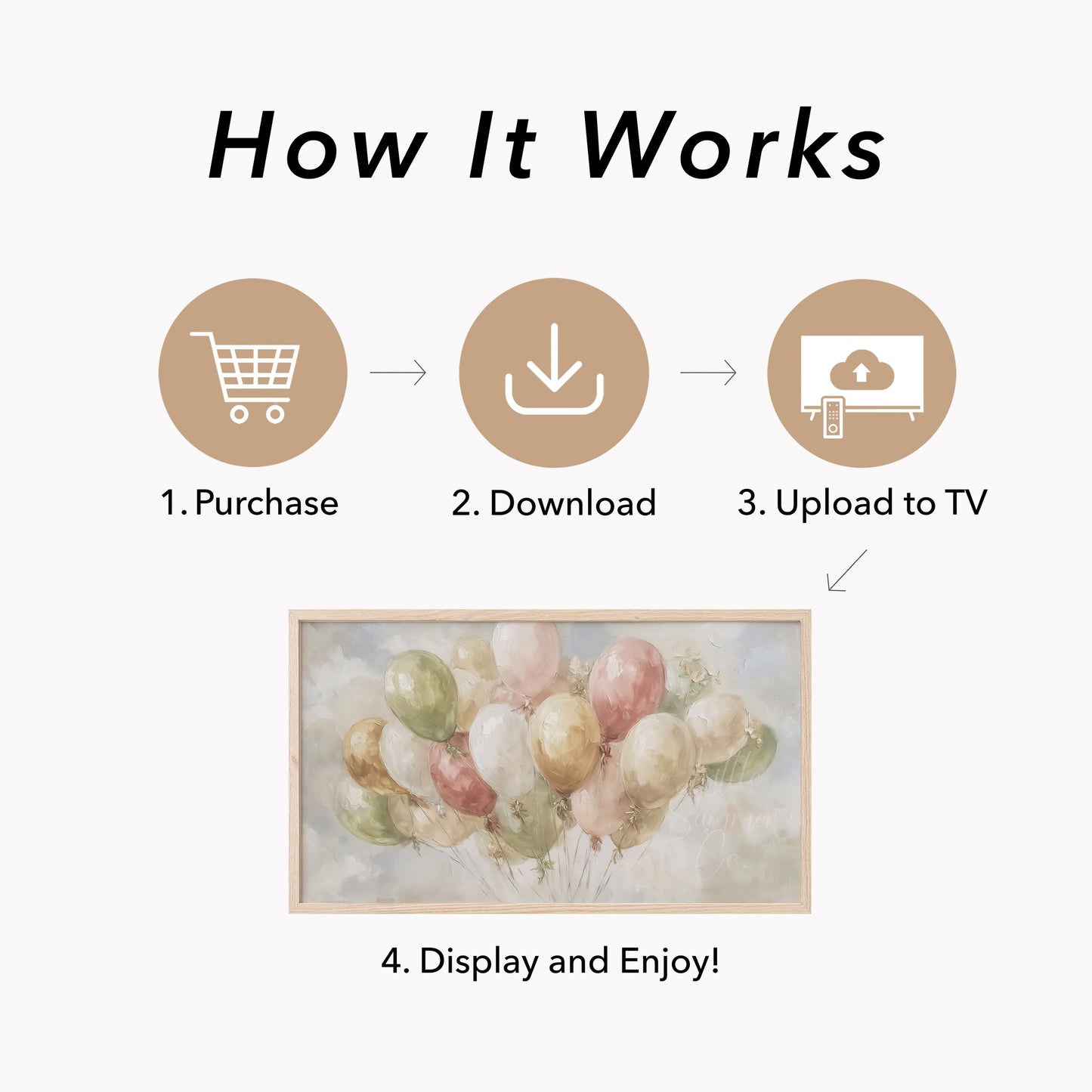Pastel Party Balloons Frame TV Art displayed on a TV