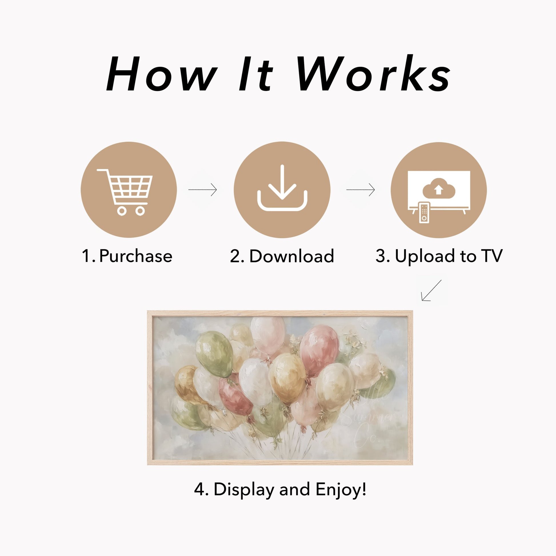Pastel Party Balloons Frame TV Art displayed on a TV