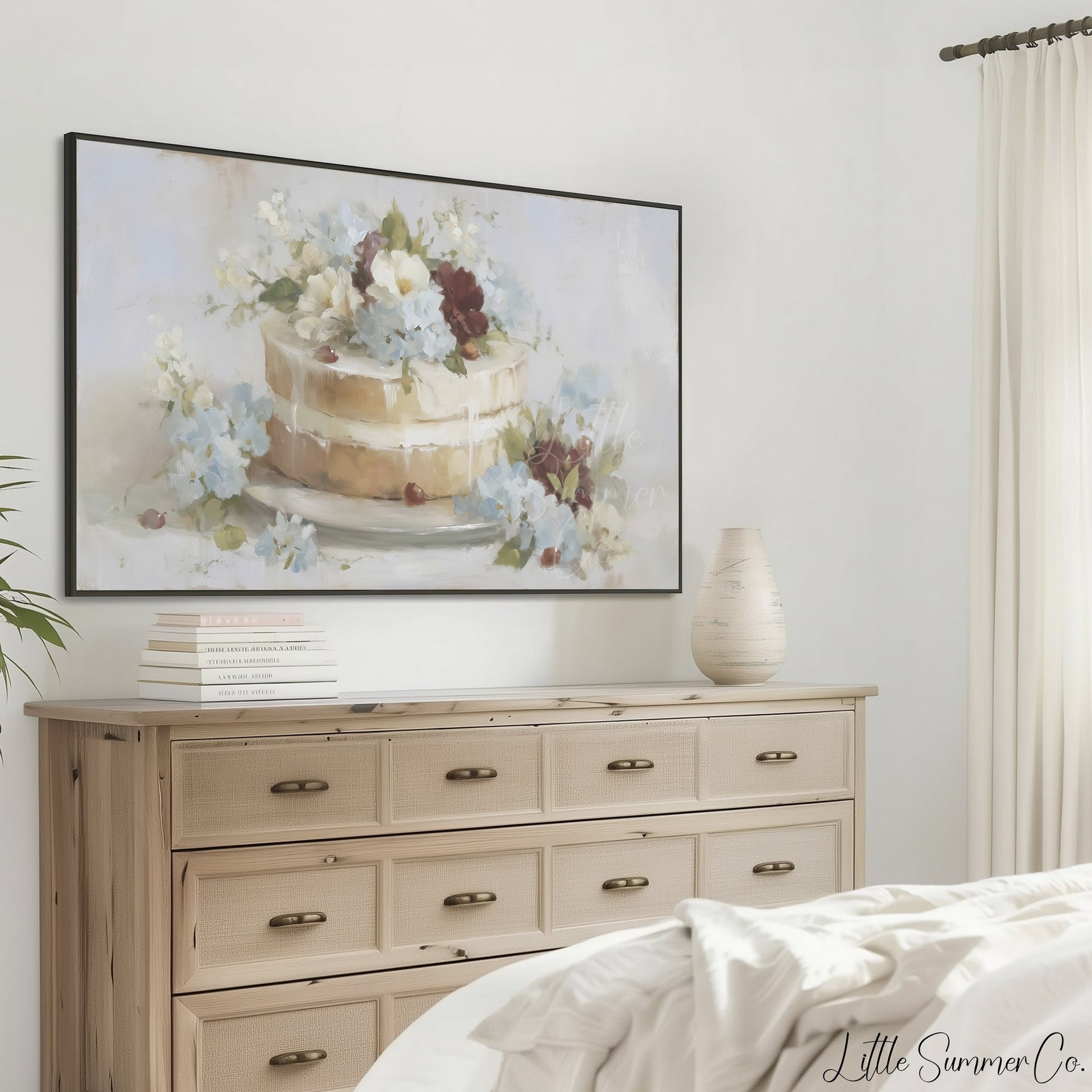 Floral Celebration Cake Frame TV Art displayed on a TV