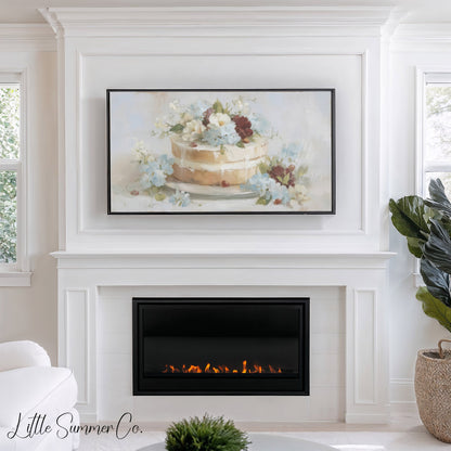 Floral Celebration Cake Frame TV Art displayed on a TV
