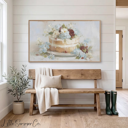 Floral Celebration Cake Frame TV Art displayed on a TV