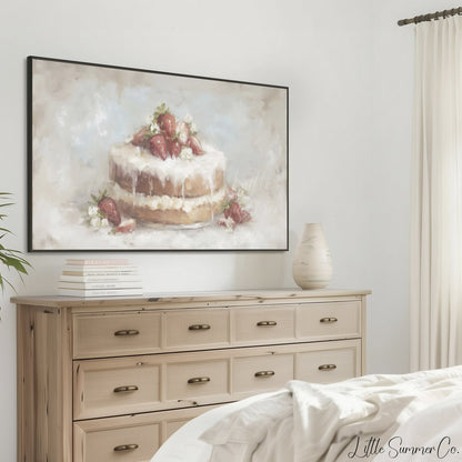 Strawberry Cake Frame TV Art displayed on a TV