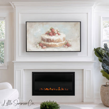 Strawberry Cake Frame TV Art displayed on a TV