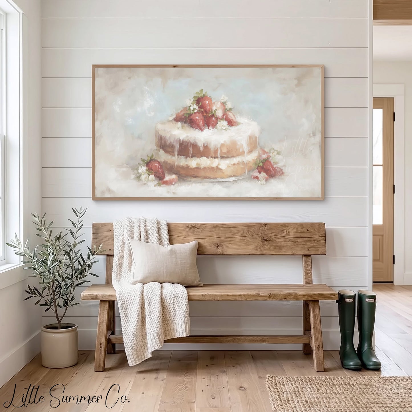 Strawberry Cake Frame TV Art displayed on a TV