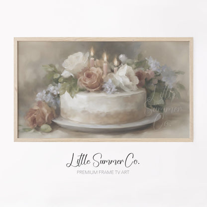 Floral Candle Cake Frame TV Art displayed on a TV