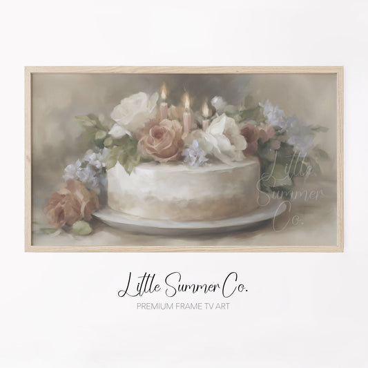 Floral Candle Cake Frame TV Art displayed on a TV