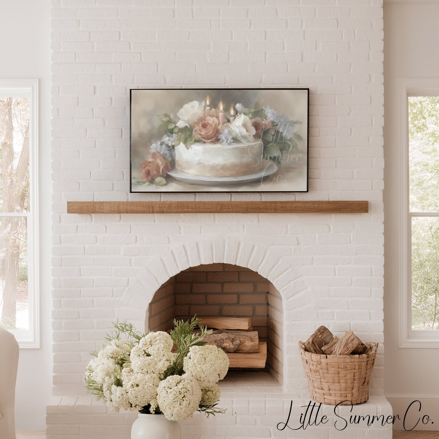 Floral Candle Cake Frame TV Art displayed on a TV