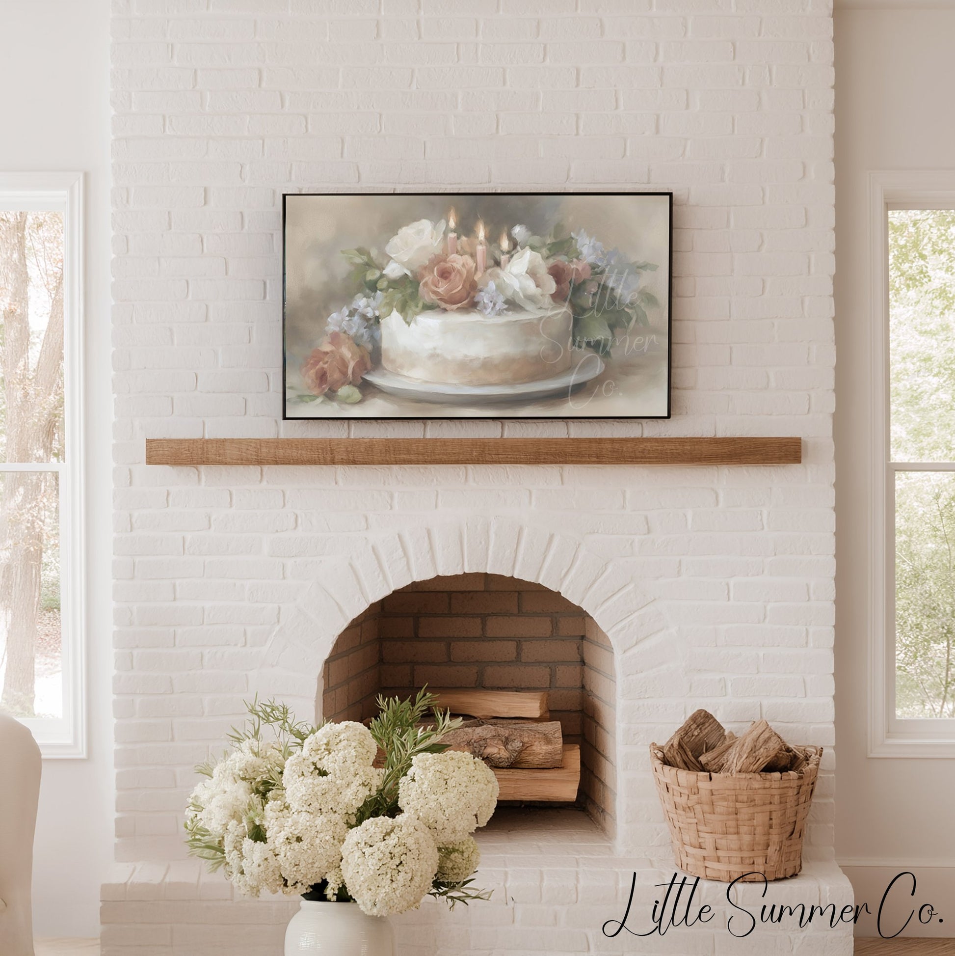 Floral Candle Cake Frame TV Art displayed on a TV