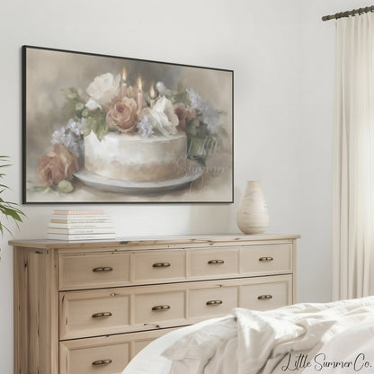 Floral Candle Cake Frame TV Art displayed on a TV