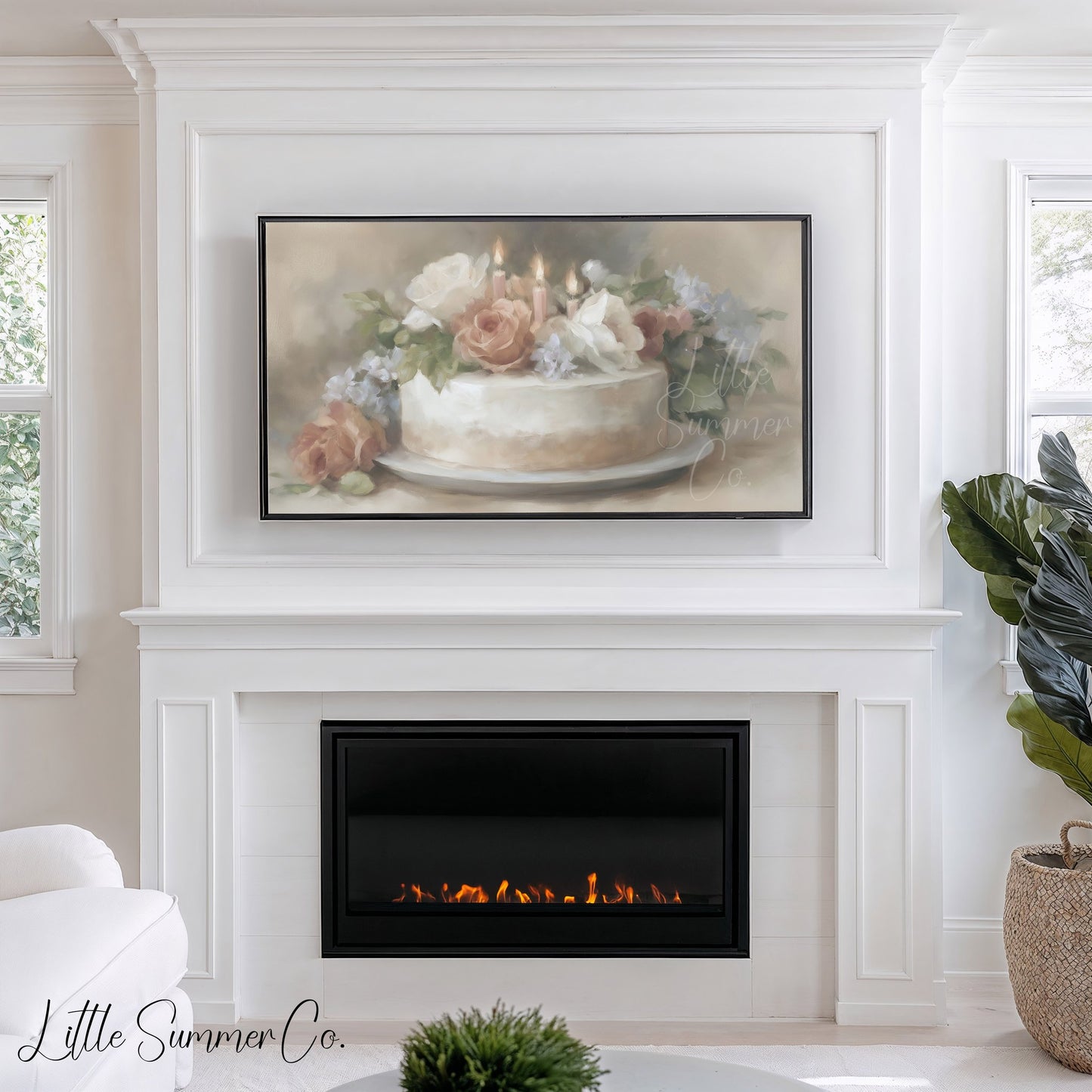 Floral Candle Cake Frame TV Art displayed on a TV