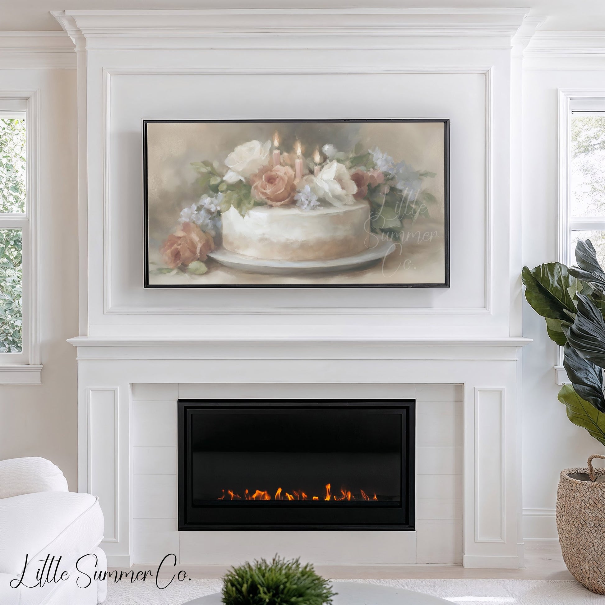 Floral Candle Cake Frame TV Art displayed on a TV