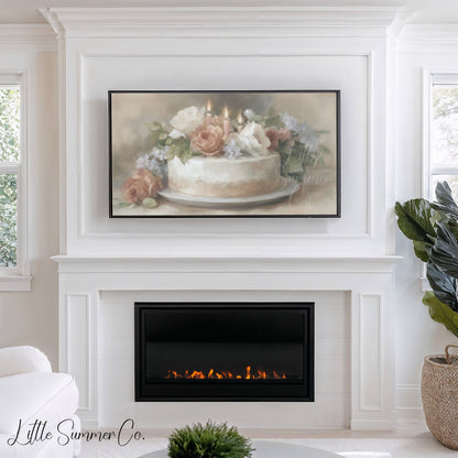 Floral Candle Cake Frame TV Art displayed on a TV