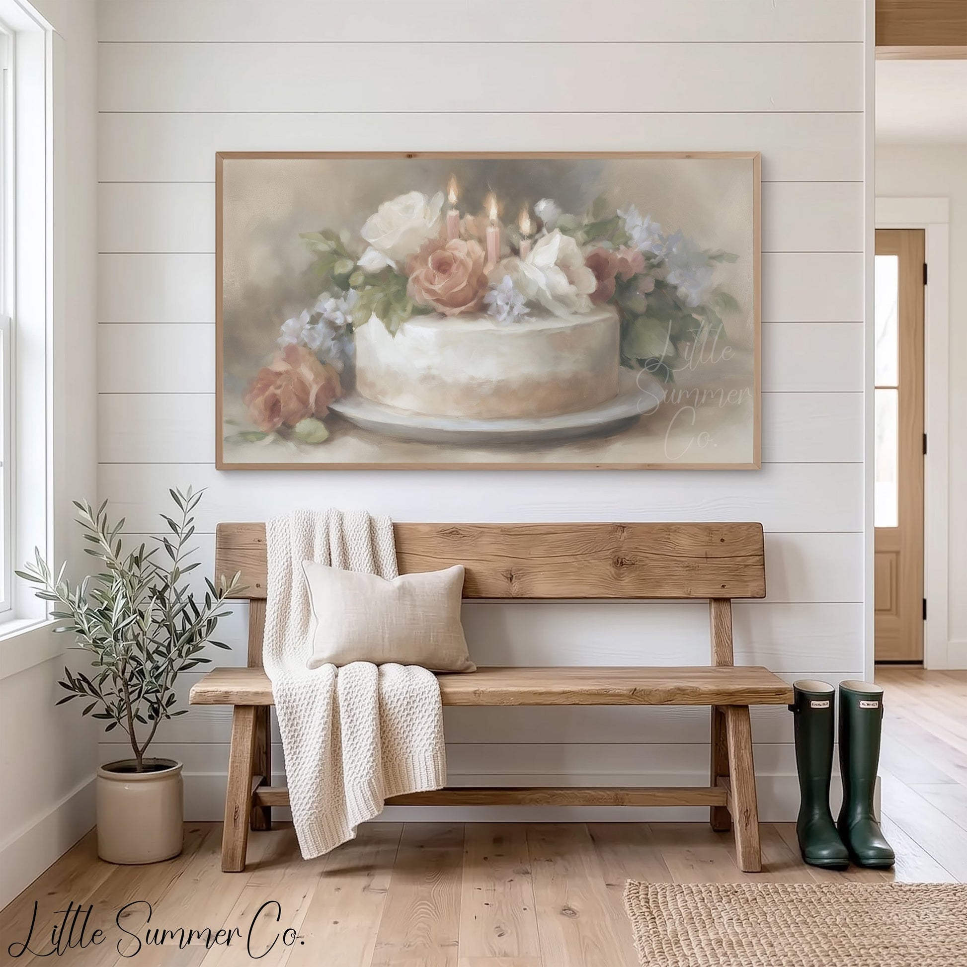 Floral Candle Cake Frame TV Art displayed on a TV
