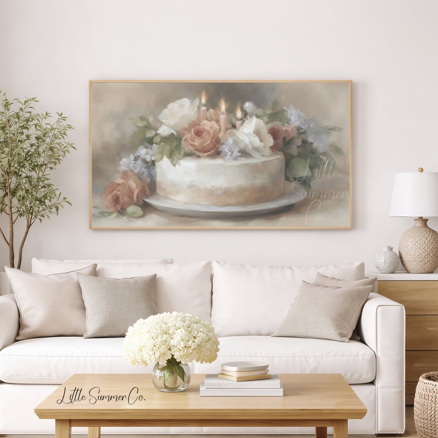 Floral Candle Cake Frame TV Art displayed on a TV