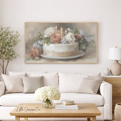 Floral Candle Cake Frame TV Art displayed on a TV