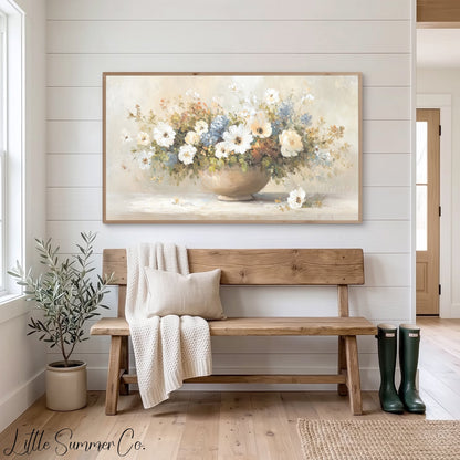 Wildflower Bowl Arrangement Frame TV Art displayed on a TV