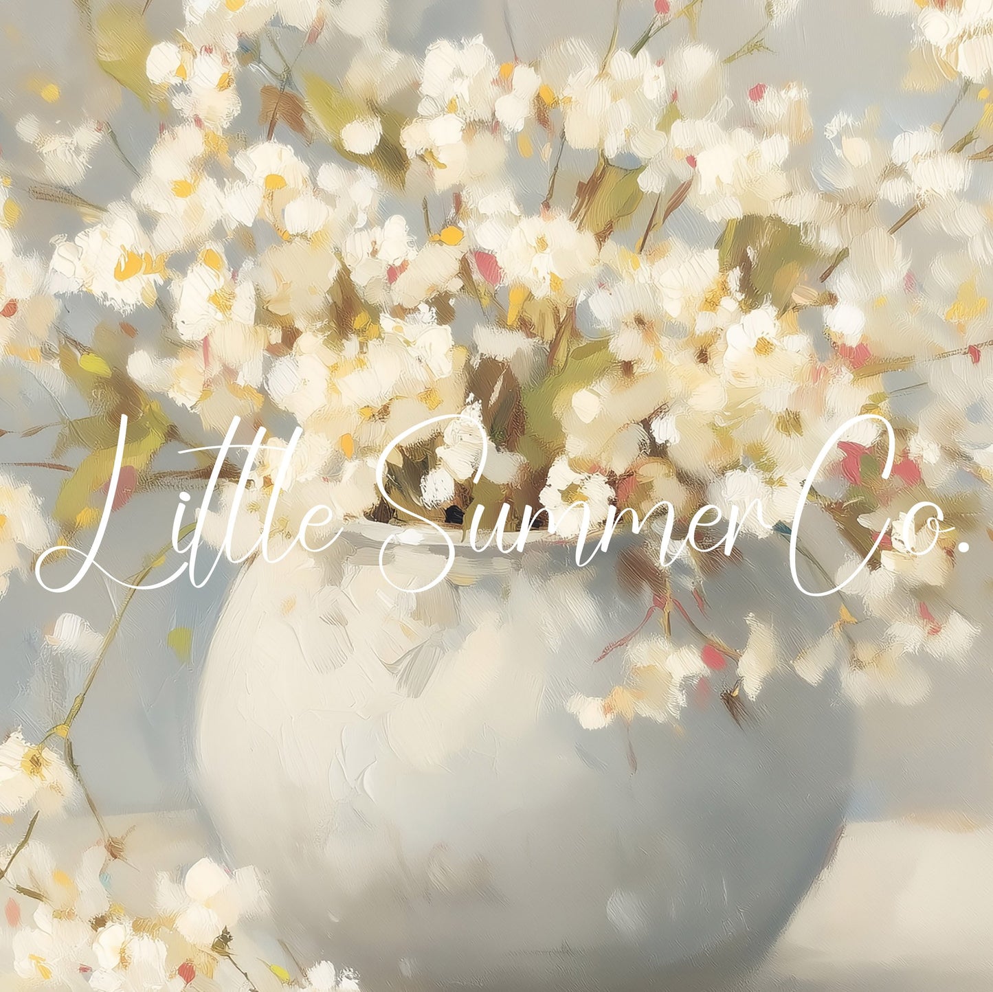 White Cherry Blossoms In Round Vase Frame TV Art displayed on a TV