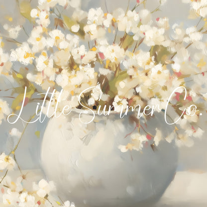 White Cherry Blossoms In Round Vase Frame TV Art displayed on a TV